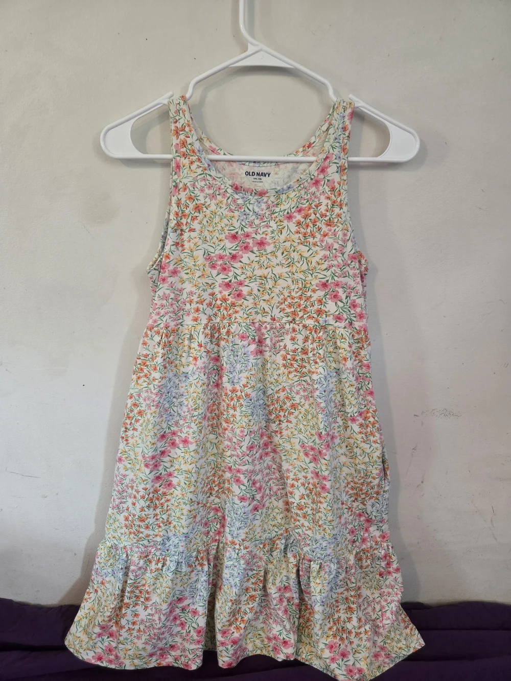 Old Navy Girls' Floral Tank Dress in White with Pink & Orange Flowers